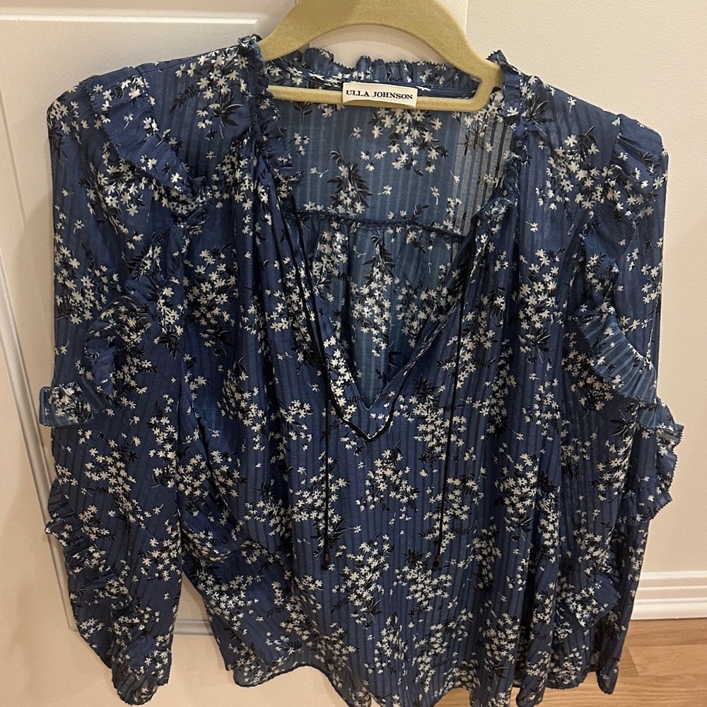 Ulla Johnson Navy Floral Blouse Size 2